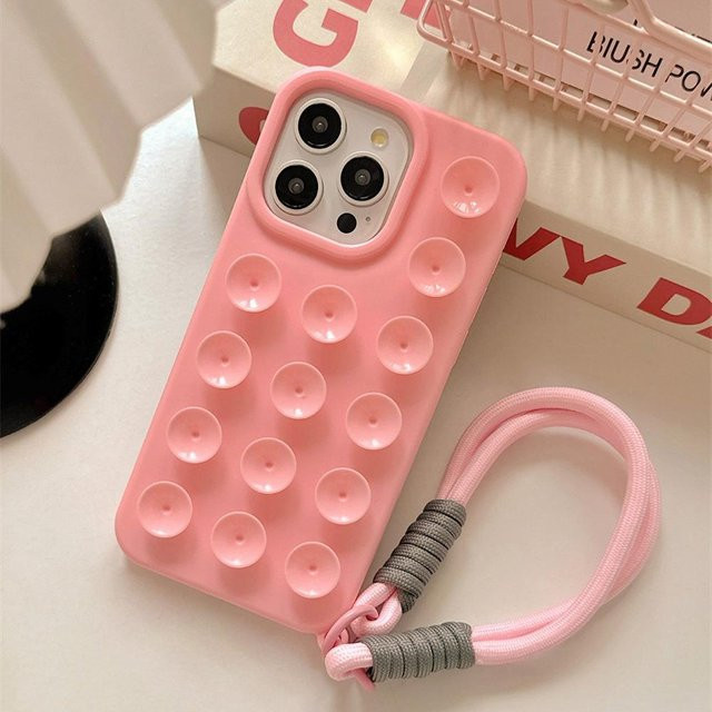 Rutschfeste und stoßfeste Silikon Handyhülle mit Saugnapf für Apple iPhone 16 15 14 13 12 11 Pro Max Plus in Pink - Bild 1