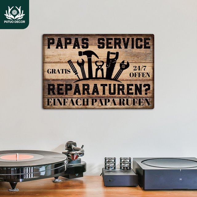 Putuo Decor Vintage Metallschild PAPAS SERVICE REPARATUR Wandkunst in Braun - Bild 1