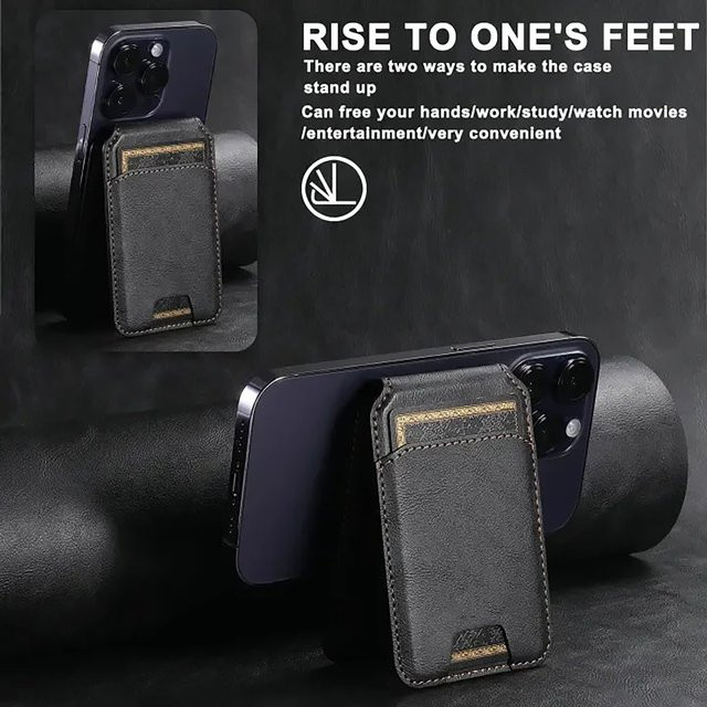 Magnetischer MagSafe Kartenhalter aus PU für Apple Smartphones in Schwarz oder Braun - Bild 1