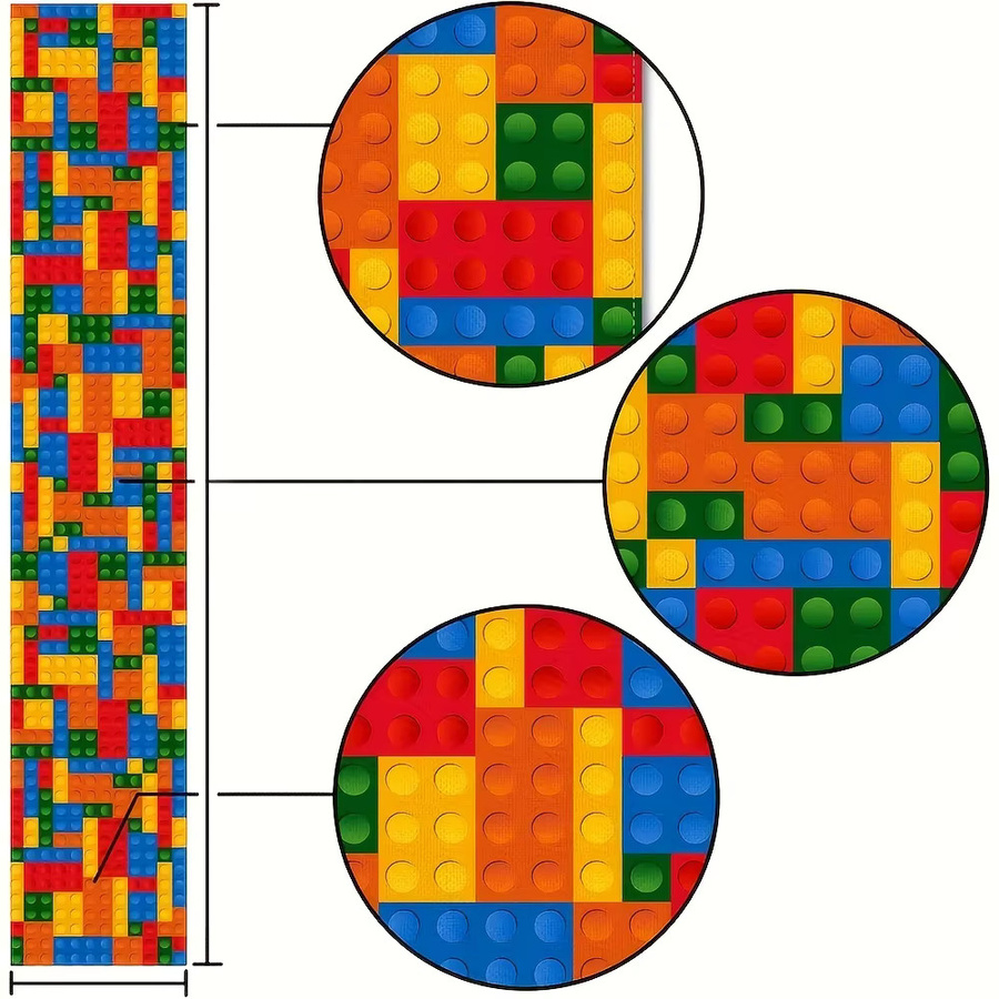 Bunter Tischläufer mit Bausteine-Motiv aus Leinen für Kindergeburtstage und Partys, Mehrfarbig, B/T: 150 x 30 cm - Bild 3