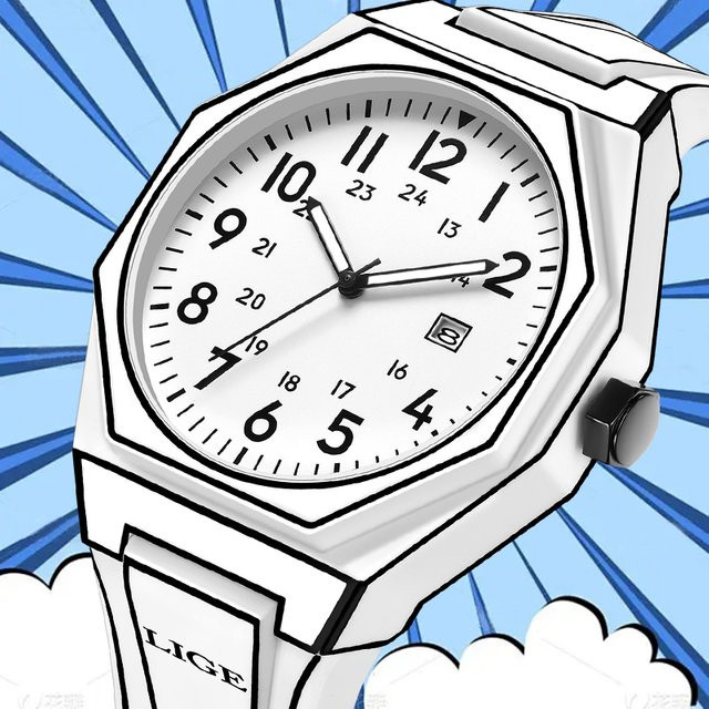 LIGE Armbanduhr Quarz, Silikon, Weiß, Herren - Bild 1