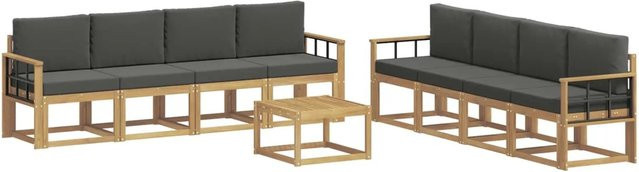 vidaXL Outdoor-Sofagarnitur 9-tlg. aus Akazienholz mit Kissen und Couchtisch in Weiß und Anthrazit - Bild 1