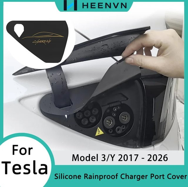 HEENVN Silikon-Schutzhülle für EV-Ladegeräte in Schwarz als Regen- und Staubschutz für Tesla Model 3, Model Y, Highland und Juniper - Bild 1