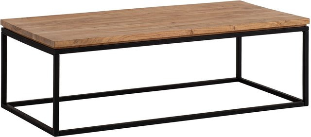 Couchtisch aus Akazienholz und Metall im Industrial Design, rechteckig, Braun/Schwarz, B: 120 cm, T: 60 cm, H: 40 cm - Bild 1