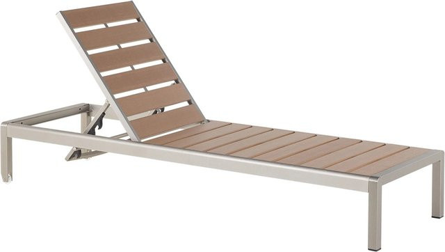 Beliani Gartenliege aus Aluminium in Silber und Braun mit verstellbarer Kopfstütze, B/T/H: 198 x 64 x 93 cm - Bild 1