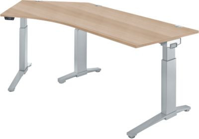 Schäfer Shop Genius Schreibtisch ERGOSTYLE S, elektrisch höhenverstellbar, Eckschreibtisch mit C-Fuß, Eiche/weißaluminium, B: 216,5 cm, T: 80 cm, H: 71,5-118,2 cm - Bild 1