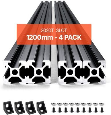 VEVOR 4er Set Aluminium-Strangpressprofil 2020 T-Nut, eloxierte Linearschiene für 3D-Drucker, CNC-Maschinen und Lasergravur, Schwarz, Länge: 120 cm - Bild 1