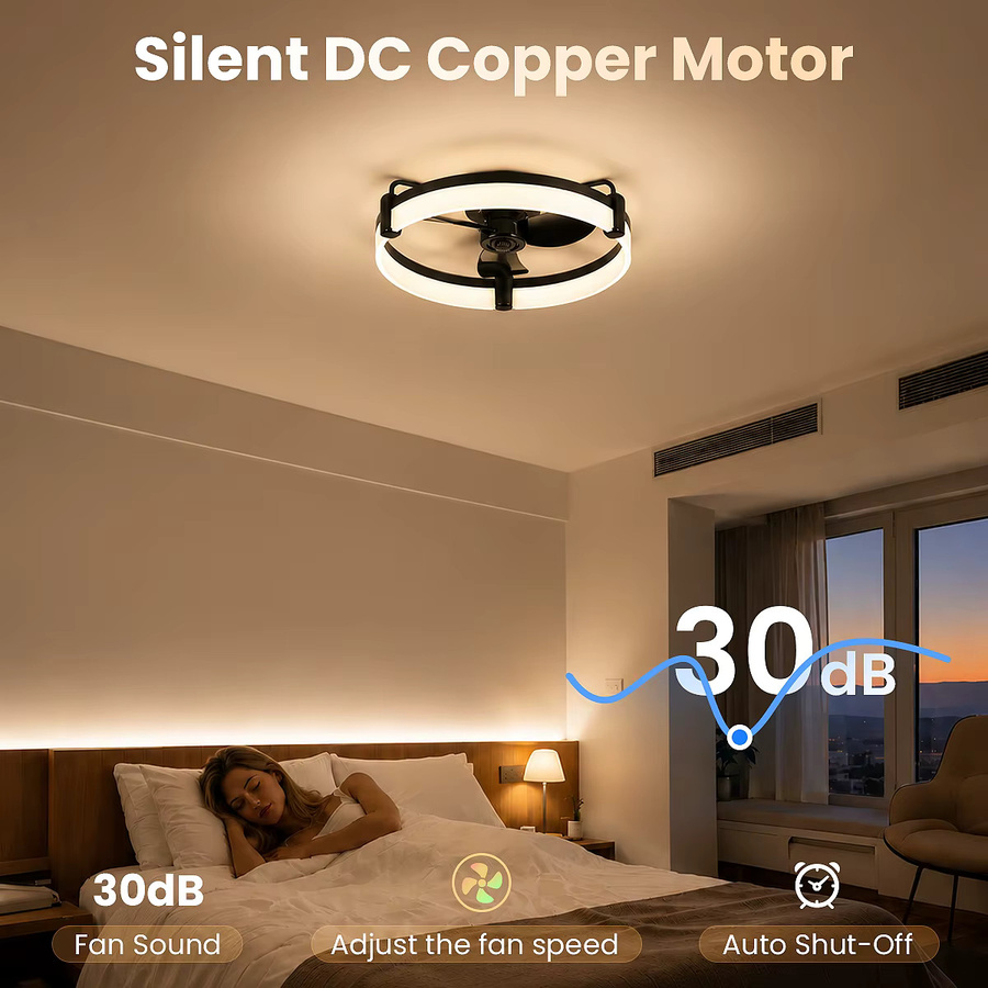 Aiopp LED-Deckenventilator rund, Weiß, Durchmesser: 51,5 cm, mit Fernbedienung, dimmbar, leiser reversibler DC-Motor, 6 Windgeschwindigkeiten und Timer - Bild 5