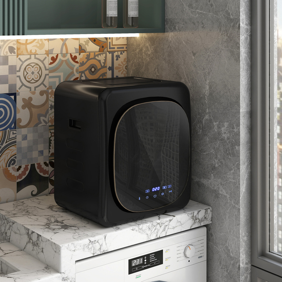 HOMCOM Mini Wäschetrockner Schwarz mit 6 Programmen, 4 kg Kapazität und LED-Touchscreen, 800W Ablufttrockner freistehend oder wandmontierbar - Bild 2