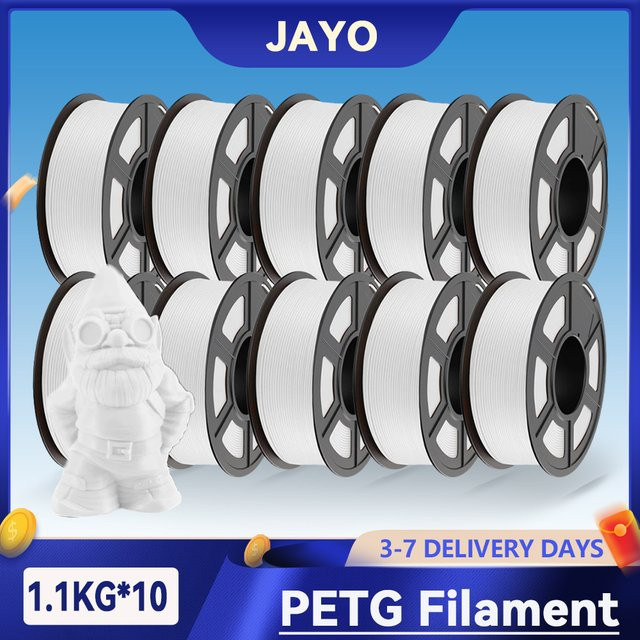 JAYO 3D-Drucker-Filament PETG Transparent, 1,75 mm, 10 Rollen, hochzähig und ordentlich gewickelt für FDM-Drucker - Bild 1