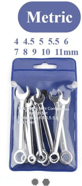 NATAWA Mini-Doppelmaul-Ratschenschlüssel Set aus Stahl, 10 Stück, 4–11 mm, Farbe: Grau/Silber - Bild 1