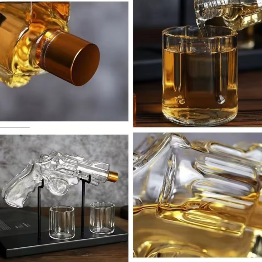 Untior Pistolen-Whisky-Dekanter-Set mit 2 Bullet-Gläsern aus Glas, transparent - Bild 4