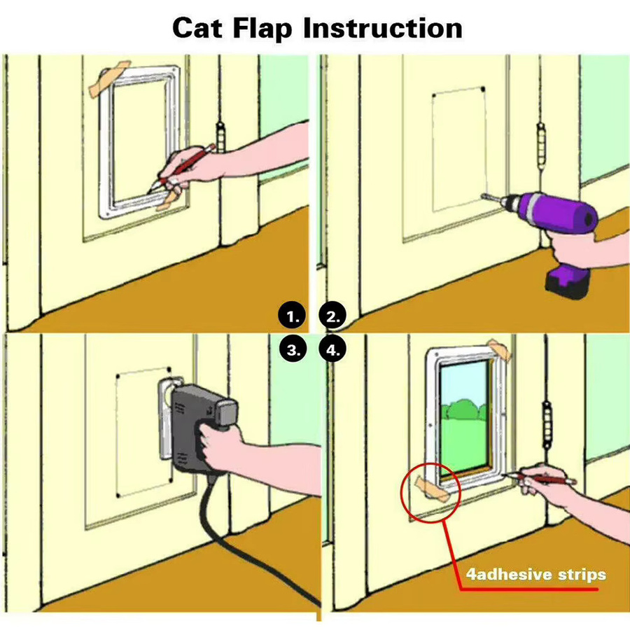 Alloet Transparente Haustiertür mit 4-Wege-Sicherheitsschloss für Katzen und Welpen in Schwarz - Bild 3
