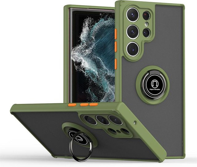 Stoßfeste Armor Matte Hülle mit magnetischem Halter für Samsung Galaxy S24 S23 S22 S21 S20 Ultra FE Note 20 Ultra 5G A32 A52 A72 S10 Plus A51 4G in Grün - Bild 1