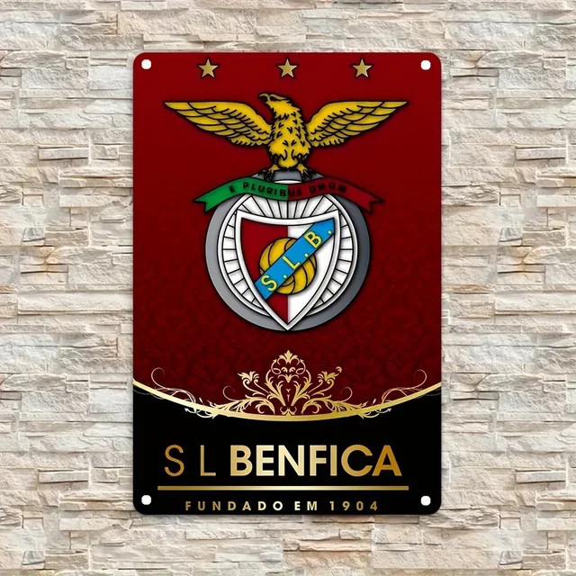 SL Benfica Vintage-Wandschild aus Eisen mit Fußball-Emblem, rechteckig, B/H: 30,0 x 20,0 cm - Bild 1