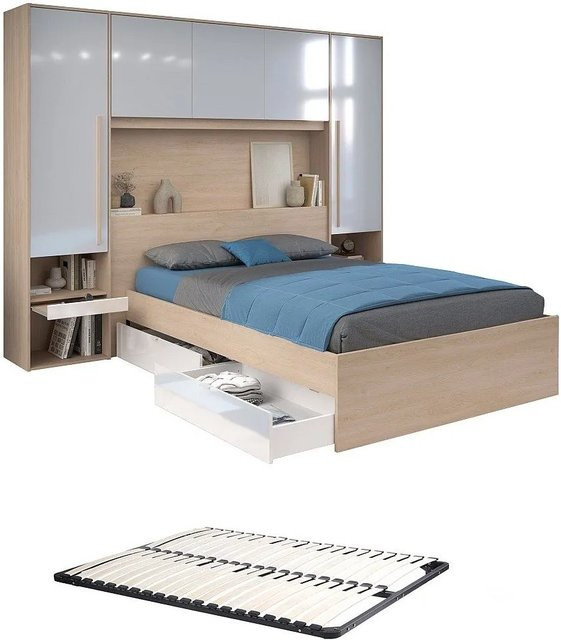 Velona Bettrahmen mit Schubladen in Weiß glänzend, B/T/H: 140 x 190 cm - Bild 1