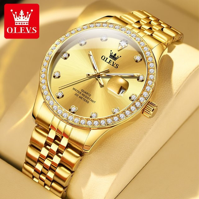 OLEVS Armbanduhr, Gold, Diamantbesetzt, Edelstahl, Herren - Bild 1