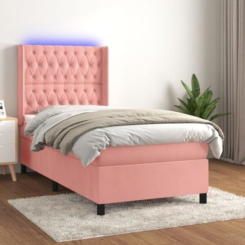 vidaxl Boxspringbett mit Matratze aus Samt und Massivholz in Rosa und Weiß, B/T/H: 100 x 200 x 118 cm - Bild 1