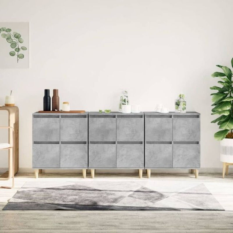 3er-Set Sideboards Vidaxl in Grau aus Holzwerkstoff, Modernes Design, B/T/H: 60 x 35 x 70 cm - Bild 1