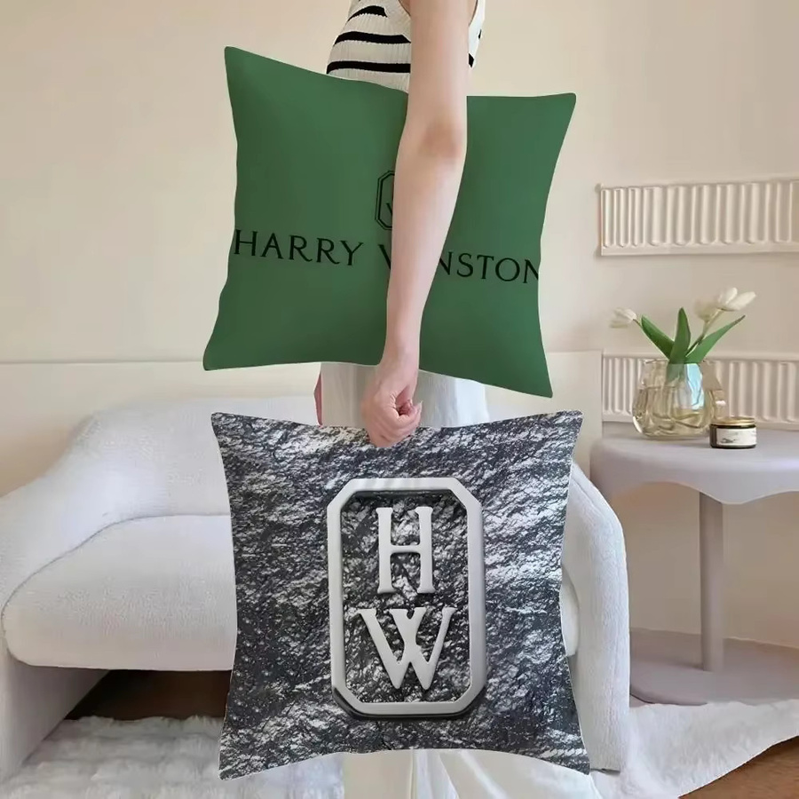Harry Winston Kissenbezug aus Leinen in Weiß und Grün, quadratisch, B/T/H: 30 x 30 x 30 cm - Bild 3