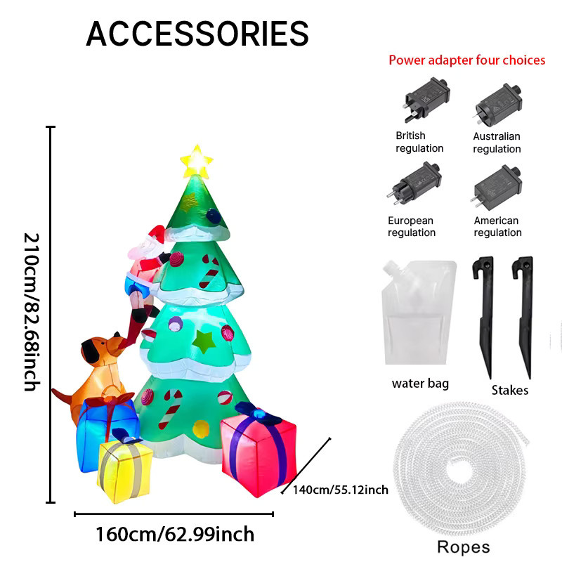TONGHUANIU Aufblasbares Weihnachtsbaum Dekor Set mit Weihnachtsmann, Hund und Geschenkschachteln, LED Beleuchtung, Mehrfarbig, Höhe: 210 cm - Bild 3
