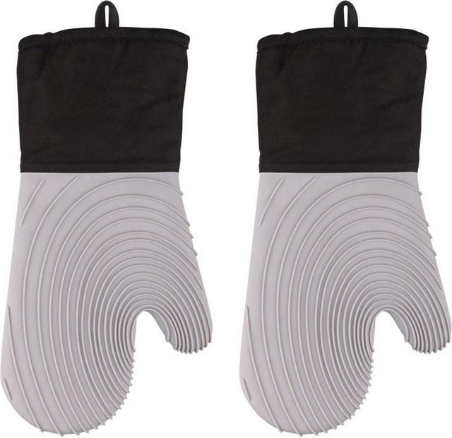Hitzebeständiges Ofenhandschuh-Set aus Silikon mit weichem Polyesterfutter, wasserdicht und flexibel, Farbe: Grau - Bild 1
