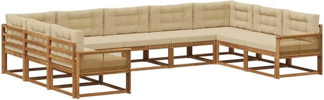vidaXL Outdoor-Sofagarnitur in U-Form aus Akazienholz mit Kissen, Natur und Beige - Bild 1