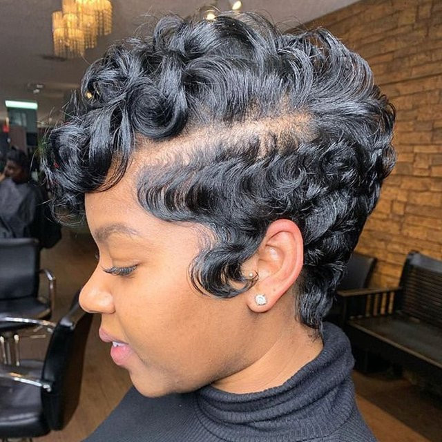 OYM HAIR Pixie-Schnitt Perücke, Echthaar, schwarz, Damen - Bild 1