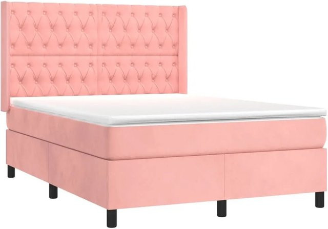 vidaXL Boxspringbett mit Matratze in Rosa, Hybrid-Design mit Taschenfederkern und Samtbezug, B/T: 140 x 190 cm - Bild 1