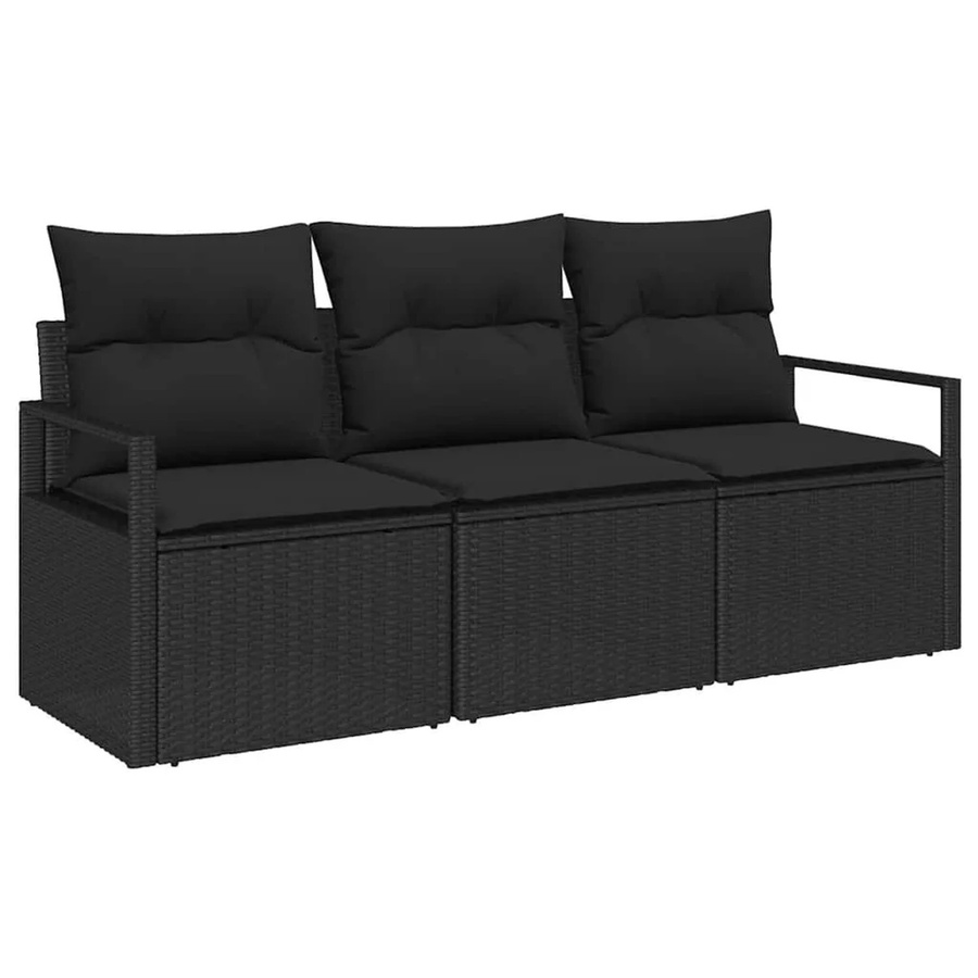 vidaXL Garten-Sofa-Set 3-teilig aus Poly Rattan in Schwarz mit UV-beständigen Polsterkissen - Bild 2