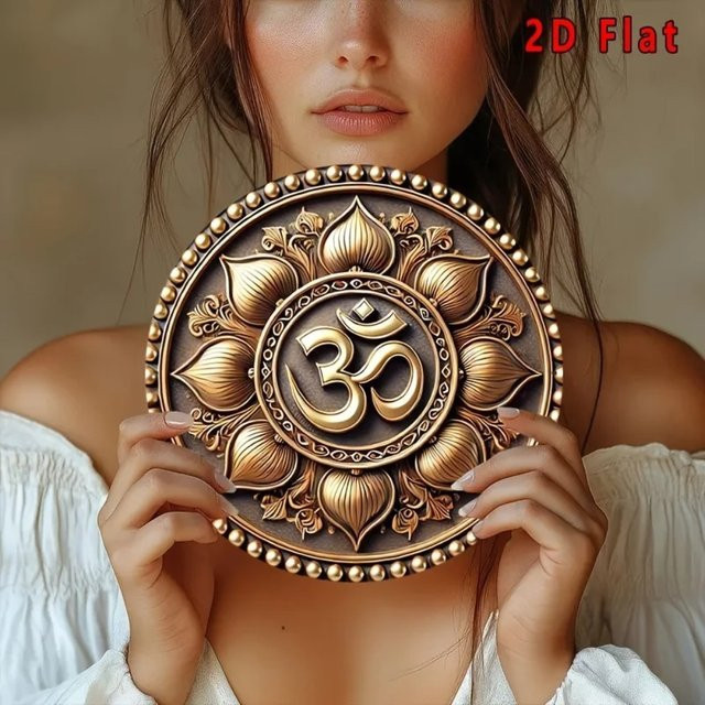 CIFBUY Vintage Metallschild Lotus Mandala Wandkunst Gold, Durchmesser: 20,3 cm - Bild 1