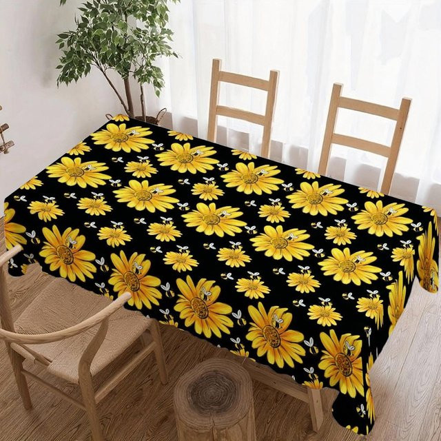 Wasserdichte rechteckige Tischdecke mit Sonnenblumenmuster von JINGYUE Pet in Schwarz, B/T: 100 x 160 cm - Bild 1