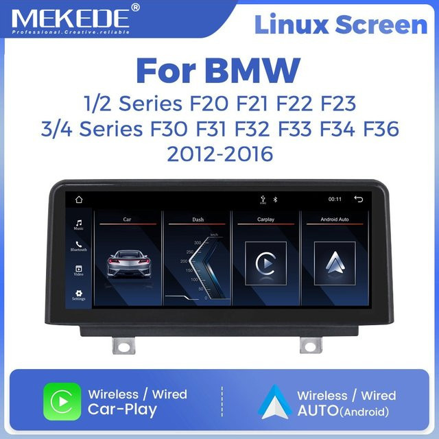 MEKEDE Linux Autoradio für BMW 1 2 3 4 Serie F20 F21 F22 F30 F31 F32 F33 F34 F36 mit Android Carplay, WLAN, Bluetooth und GPS in Schwarz - Bild 1
