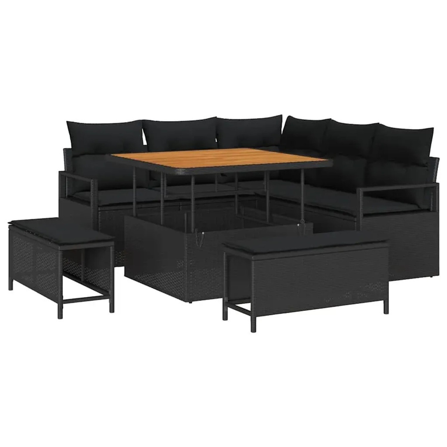 vidaXL Garten-Sofa-Set 8-tlg. aus Poly Rattan und Stahl in Schwarz mit Kissen für Garten, Terrasse und Balkon - Bild 2