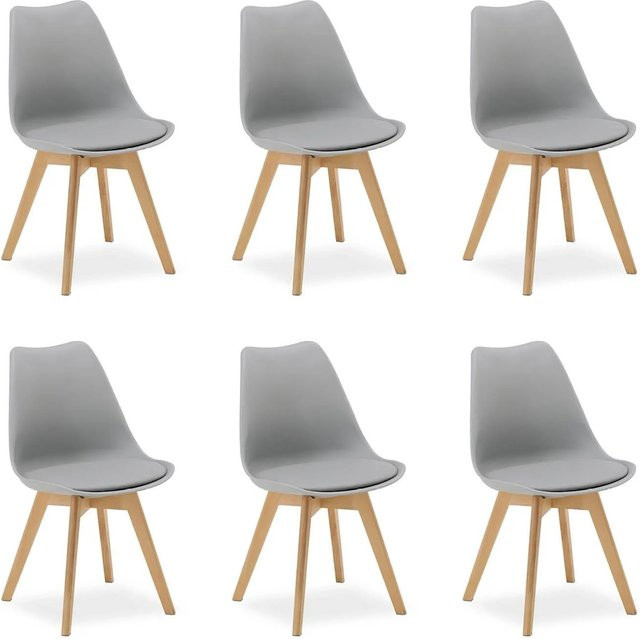 Homestyle4u Set aus 6 Küchenstühlen in Grau im skandinavischen Design mit Kunstleder und Buchenholz - Bild 1
