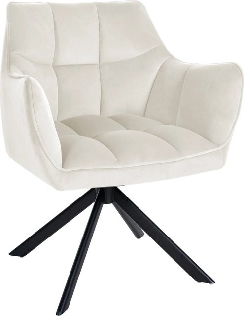 DELUKE Esszimmerstuhl SWING aus Samt in Creme und Schwarz mit Metallgestell, H x B x T: 81 x 67 x 58 cm - Bild 1