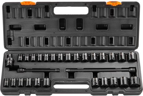 VEVOR 29-teiliger Schlagsteckschlüsselsatz 3/8 Zoll Antrieb, flacher Steckschlüsselsatz SAE 3/8-1 Zoll und metrisch 8-22 mm aus Chrom-Vanadium-Stahl in Schwarz mit Aufbewahrungskoffer - Bild 1