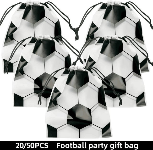 Fußball-Party-Geschenktüten mit Kordelzug in Weiß für Geburtstage und Sport-Themen-Feiern - Bild 1