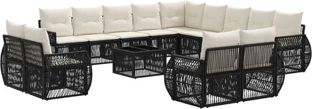 vidaXL Gartensofa-Set 14-tlg. aus Poly-Rattan in Schwarz und Cremeweiß mit Polsterung und Kissen für Garten und Terrasse - Bild 1