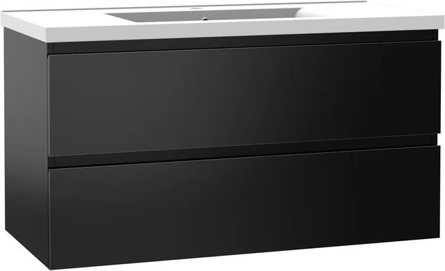 AICA Badmöbel Aalst 2-teiliges Badezimmerset mit Keramik Waschtisch und Unterschrank, Schwarz Hochglanz, Breite: 101 cm, Höhe: 56 cm, Tiefe: 47 cm - Bild 1