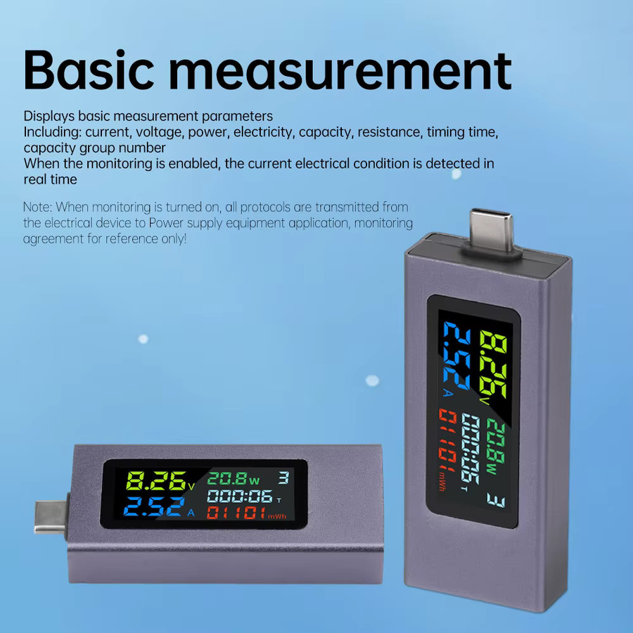 USB Typ-C Multifunktions Digital Tester für Spannung, Strom und Kapazität in Grau (DC 4,5-50V, 0-8A) - Bild 3