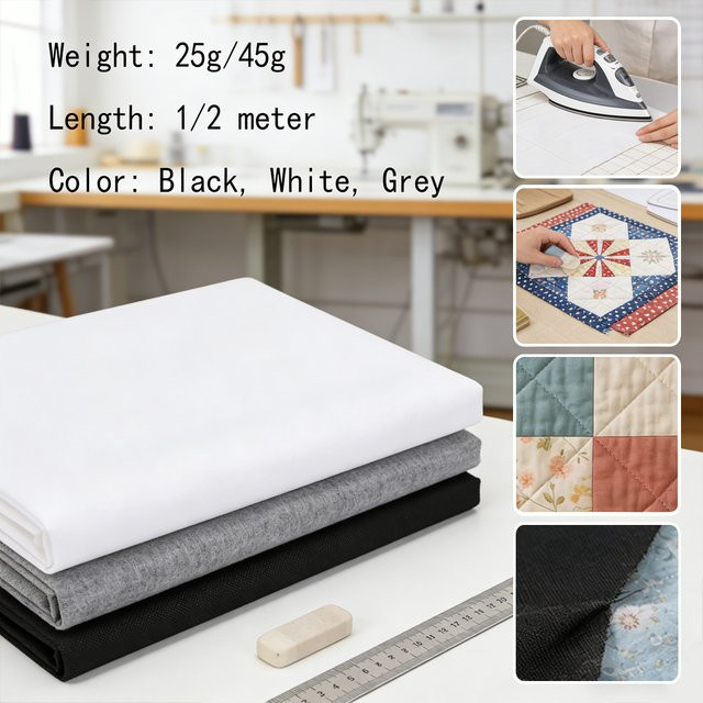 Einseitig klebendes Vlies zum Aufbügeln für Patchwork und Näharbeiten in Weiß, Schwarz und Grau, 0,5 m - Bild 1