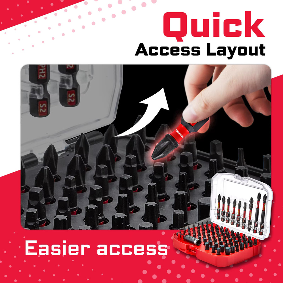 Geinxurn 83-teiliges Schlag-Magnetschrauber-Bit-Set aus S2-Stahl mit PH, Schlitz, Torx, Hex und SQ Bits sowie Steckdosenadaptern im schwarzen Aufbewahrungskoffer - Bild 5