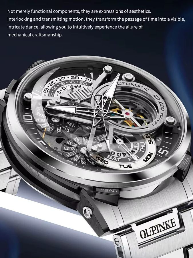 OUPINKE Armbanduhr Automatik, Edelstahl, Silber, Herren - Bild 6