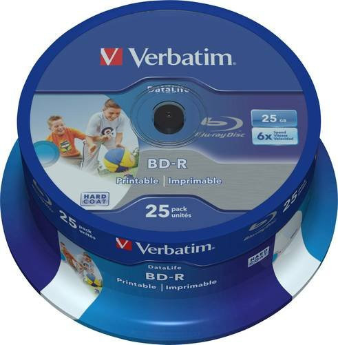 Verbatim 43811 Blu-ray BD-R SL Rohlinge 25GB, 25 Stück Spindel, blau, bedruckbar mit Antikratzbeschichtung - Bild 1