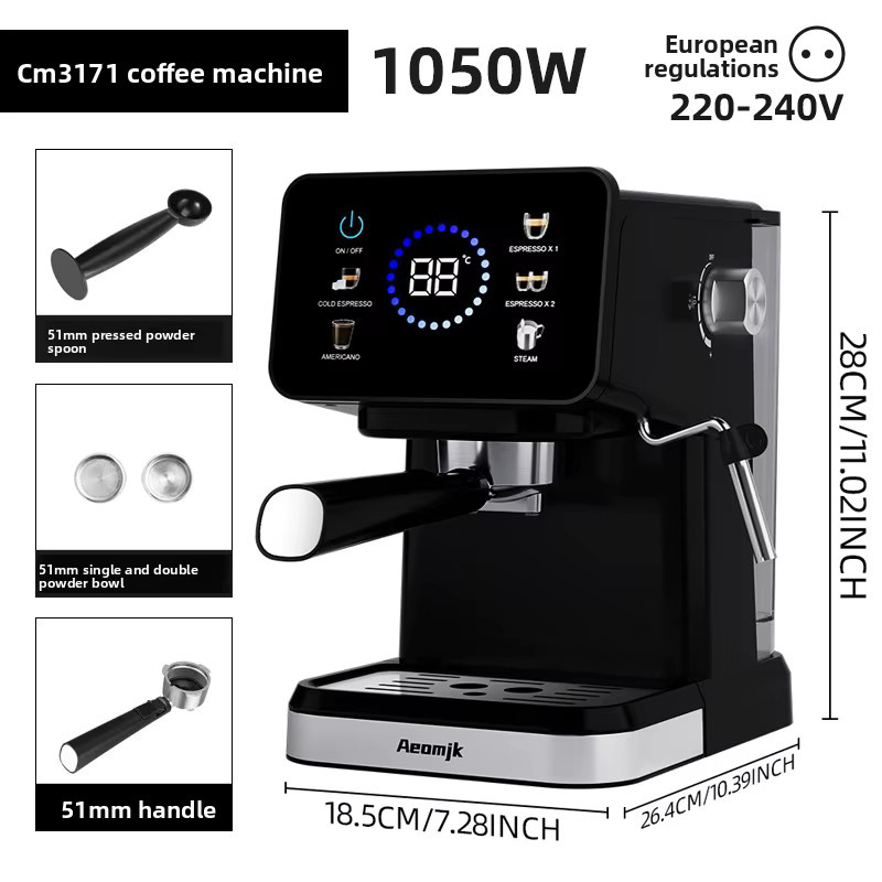 Aeomjk CM3171 halbautomatische Espressomaschine in Schwarz mit Touchscreen, Milchaufschäumer und 1,5 l Wassertank - Bild 8