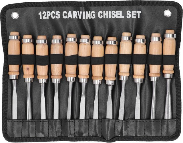 12-teiliges Drechselmeißel-Set von Painter aus Edelstahl in Beige für Holzbearbeitung und Schnitzarbeiten, Länge: 20,3 cm - Bild 1