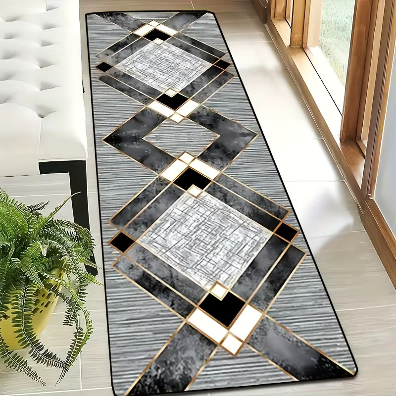 VIKAMA Teppich in Schwarz-Gold mit geometrischem Art-Deco-Design, schmutzabweisend und pflegeleicht, Breite: 120 cm, Tiefe: 16 cm - Bild 2