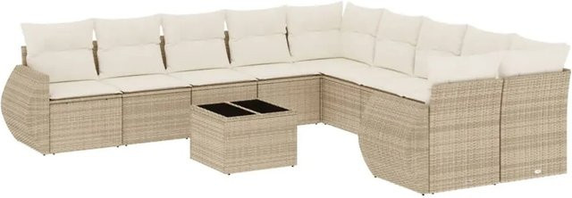 vidaXL 11-teilige Garten-Sofagarnitur in L-Form aus Polyrattan mit Kissen in Beige-Creme - Bild 1