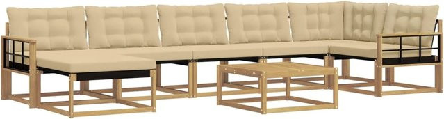 vidaXL Outdoor-Sofagarnitur aus Akazienholz in L-Form mit 8 Teilen, Weiß, Beige und Braun, inklusive Polster und Couchtisch, B/T/H: 79 x 79 x 37 cm - Bild 1